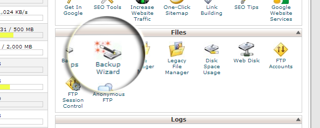 cPanel backup wizard