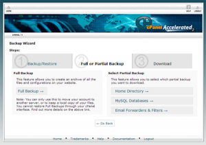 cPanel Partial backup